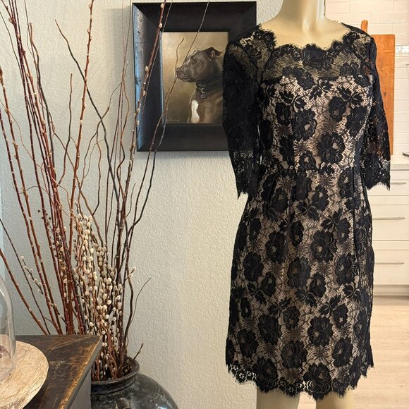 Milly of NY an original BLACK LACE over SKIN TONE SILK LINING - Picture 4 of 8